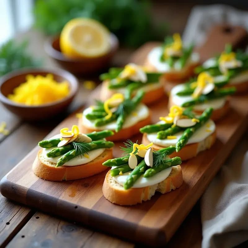 Crostini de Ricotta y Espárragos con Virutas de Limón: Aperitivo Francés Elegante y Rápido