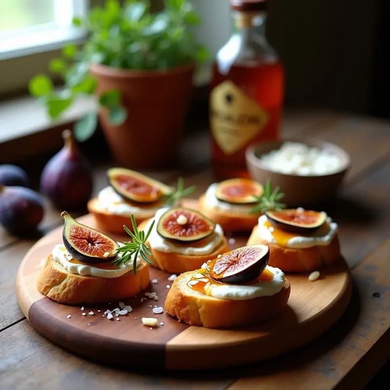 Crostini de Ricotta y Higos Asados con Miel de Trufa: Entrante Italiano Elegante en 10 Minutos