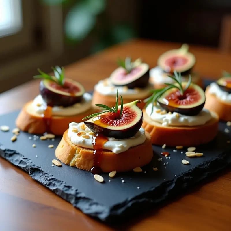Crostini de Ricotta y Higueras con Miel de Trufa: Aperitivo Italiano Gourmet en 10 Minutos