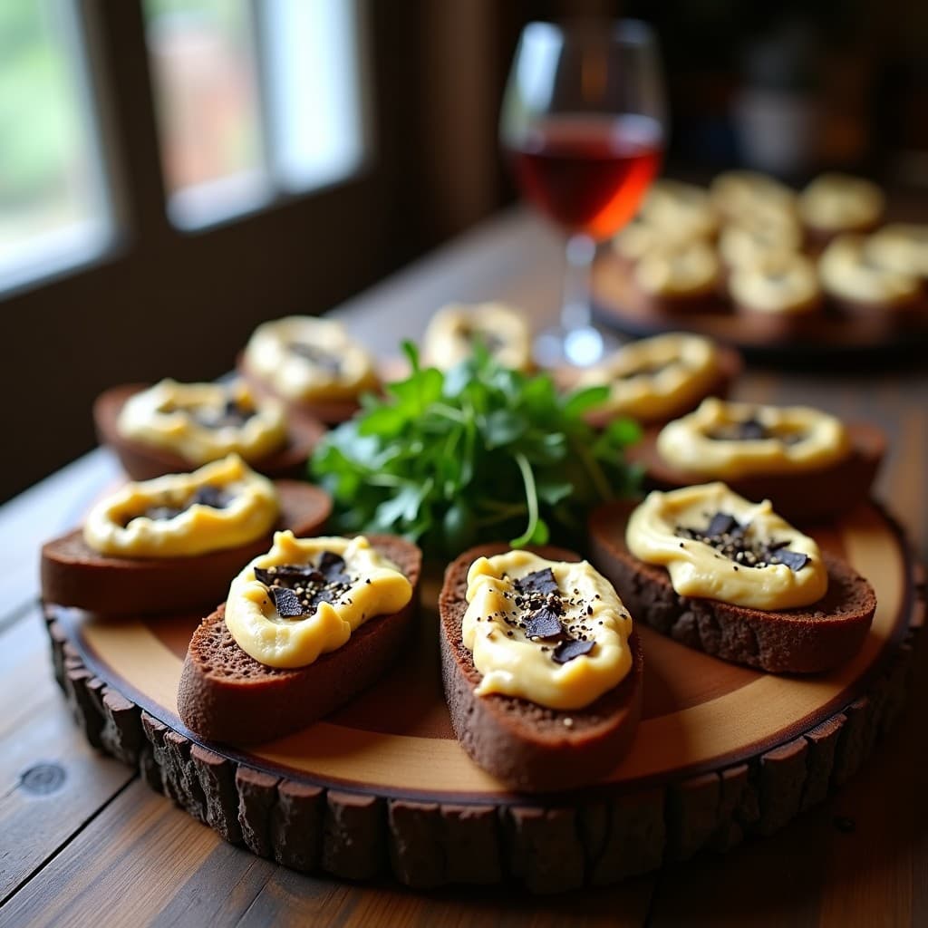 Crostini de Pan de Trigo Sarraceno con Puré de Garbanzos y Trufa Negra: Aperitivo Francés Sin Gluten