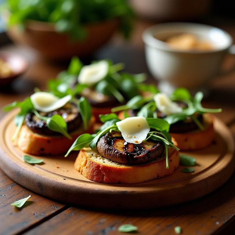 Crostinis de Pan de Ajo con Hongos Portobello y Rúcula: Aperitivo Italiano en Airfryer