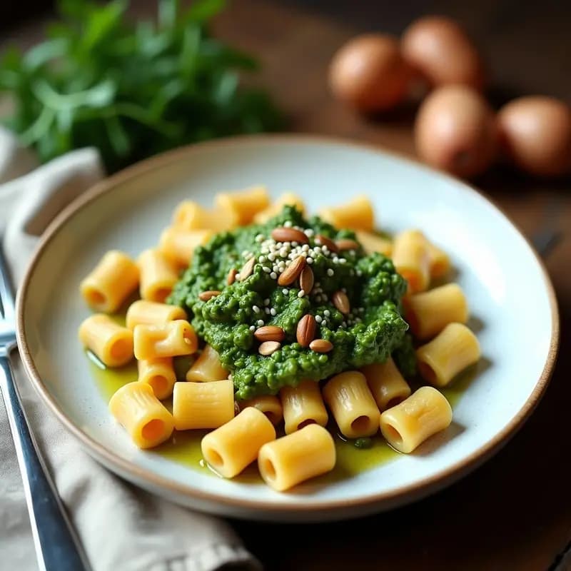 Croxetti de Garbanzos con Pesto de Rúcula y Piñones: Pasta Italiana Sin Trigo