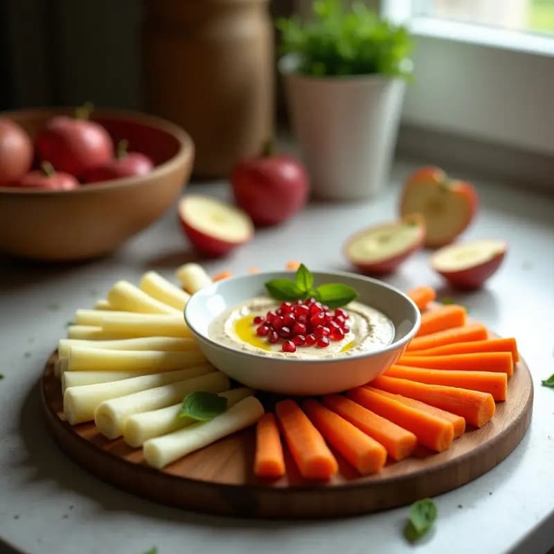 Crudités de Apio Nabo con Dip de Tahini y Granado: Entrante Libanés Sin Cocción