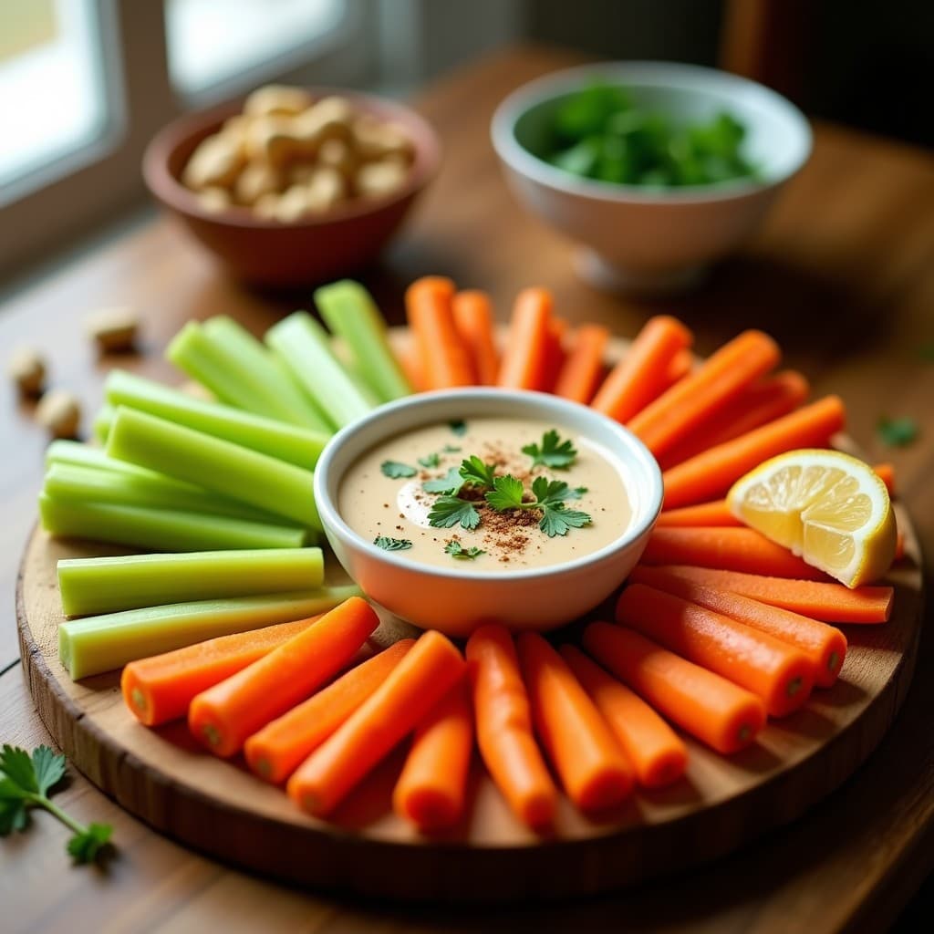 Crudités de Apio y Zanahoria con Dip de Anacardos y Rábano Picante: Entrante Keto