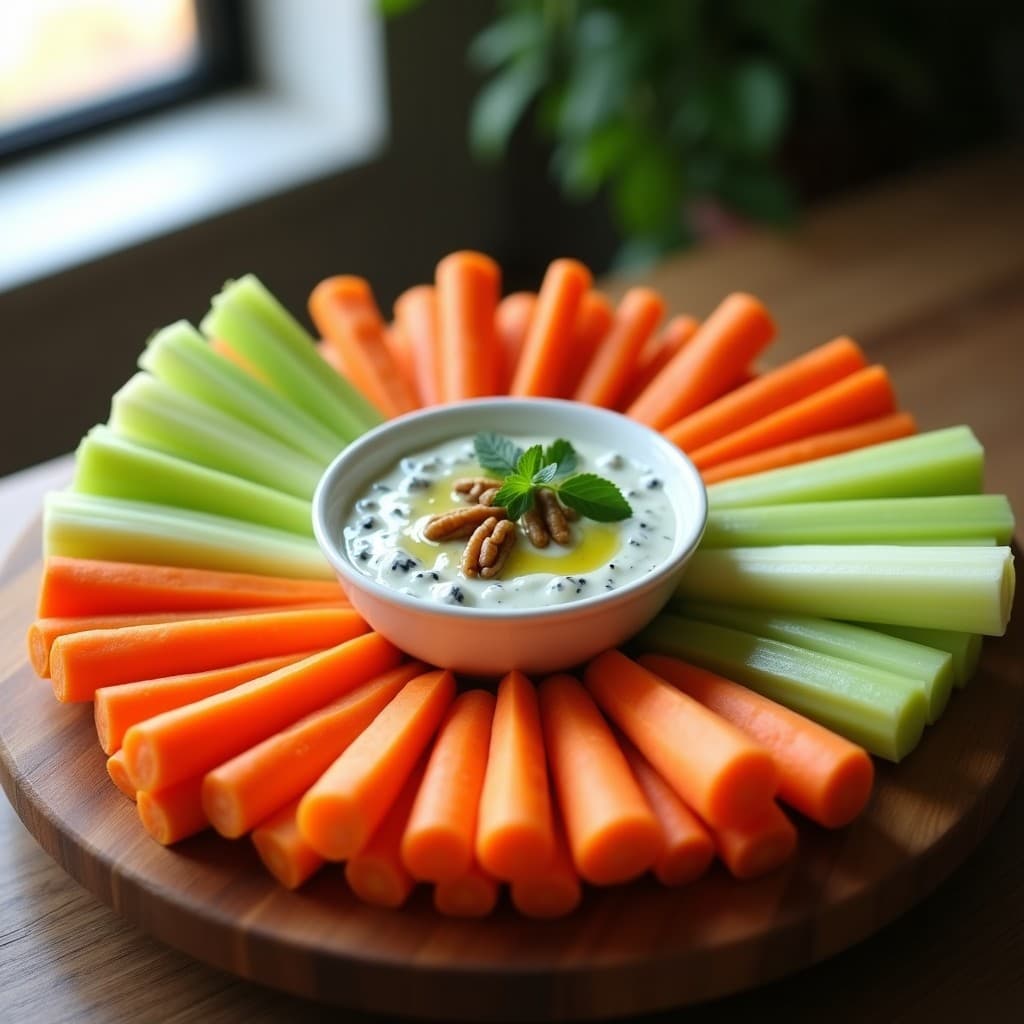 Crudités de Apio y Zanahoria con Dip de Queso Azul y Nueces: Entrante Francés Sin Gluten