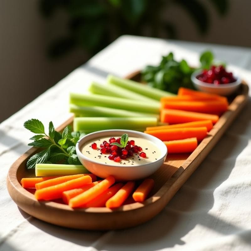 Crudités de Apio y Zanahoria con Dip de Tahini y Granado: Aperitivo Crujiente y Detox