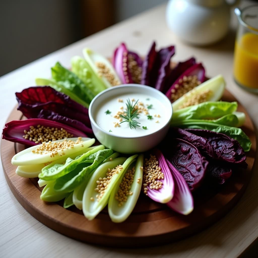 Crudités de Endibia y Radicchio con Dip de Yogur de Soja y Eneldo: Aperitivo Vegano y Crujiente