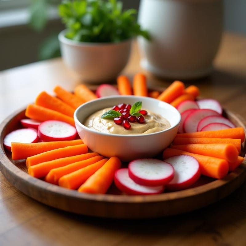Crudités de Zanahoria y Rábanos con Dip de Tahini y Granada: Aperitivo Crudivegano en 10 Minutos