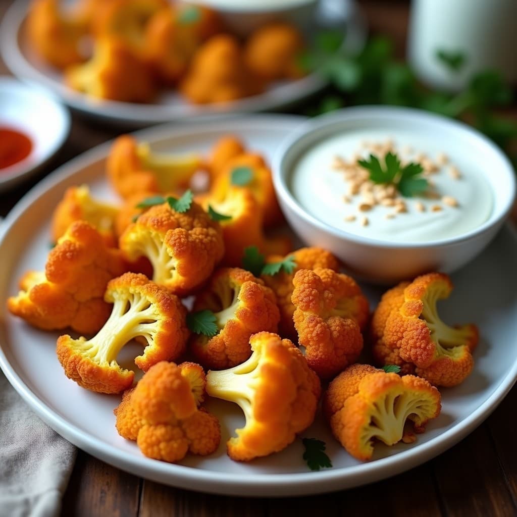 Crujientes de Coliflor con Especias Marroquíes y Yogur de Soja: Snack Keto en Airfryer