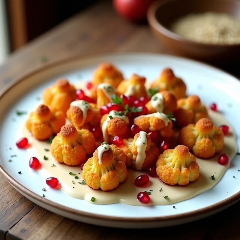 Crujientes de Coliflor con Salsa de Tahini y Granada: Aperitivo Vegano en Airfryer Sin Aceite