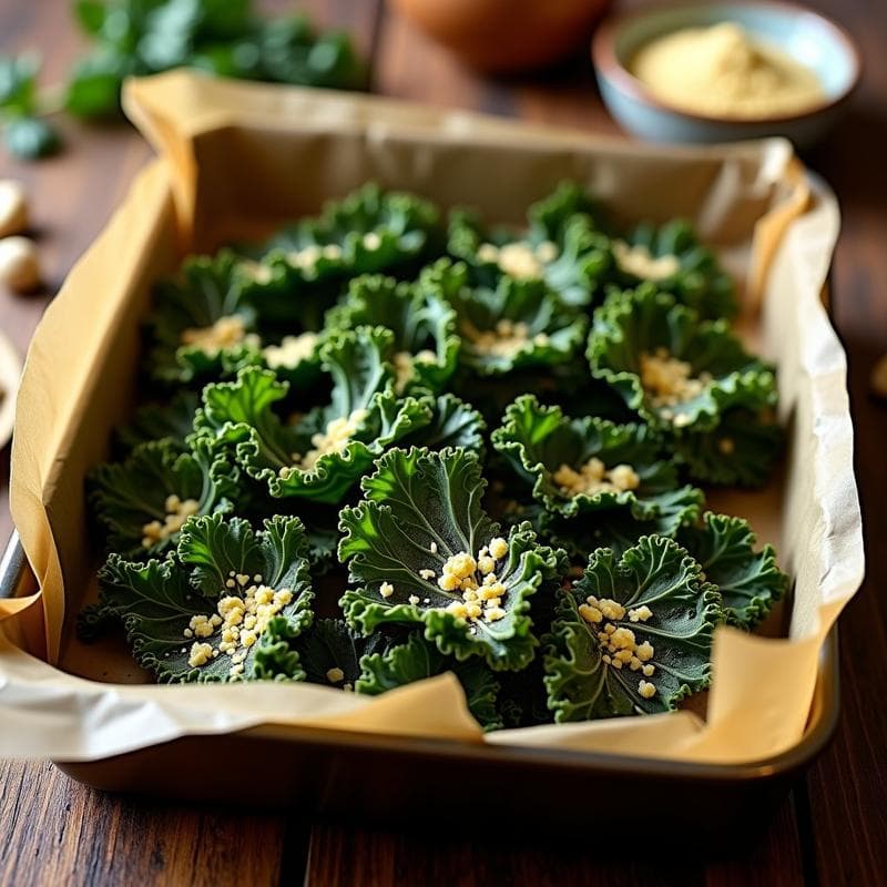 Crujientes de Kale con Polvo de Parmesano Vegano al Horno: Snack Alto en Calcio y Sin Lactosa