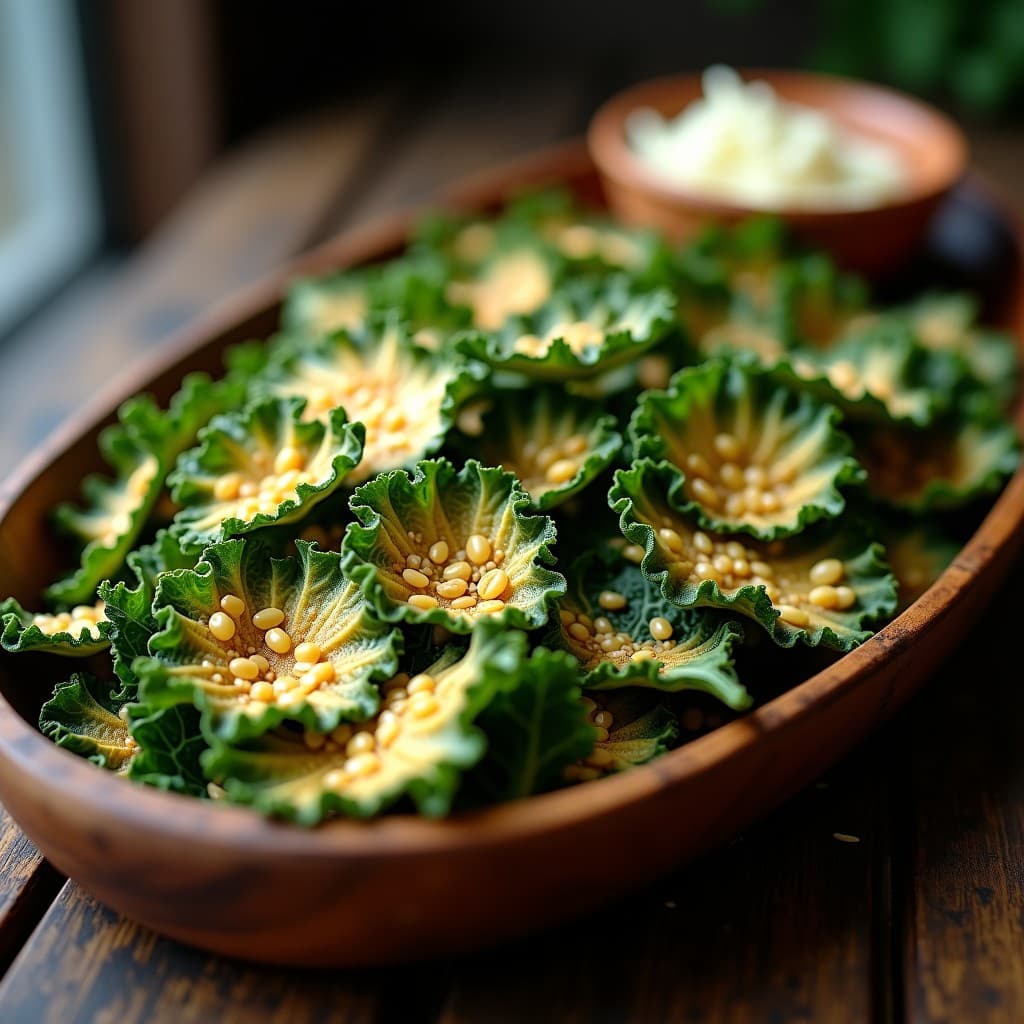 Crujientes de Kale y Parmesano Vegano: Snack Sin Gluten y Alta en Proteína