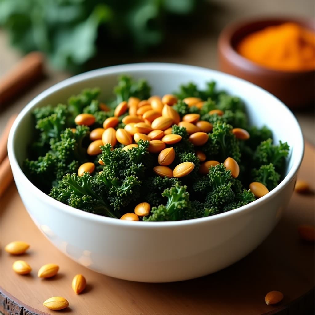 Crujientes de Kale y Semillas de Calabaza con Especias Ras el Hanout: Snack Marroquí Keto en Airfryer