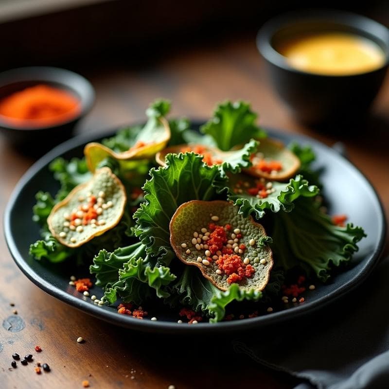 Crujientes de Kale y Semillas de Sésamo con Especias Gocho: Snack Coreano en Airfryer