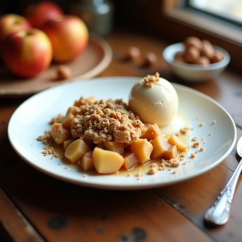 Crumble de Manzana y Avellanas con Helado de Vainilla Vegano: Postre Sin Azúcar en 20 Minutos