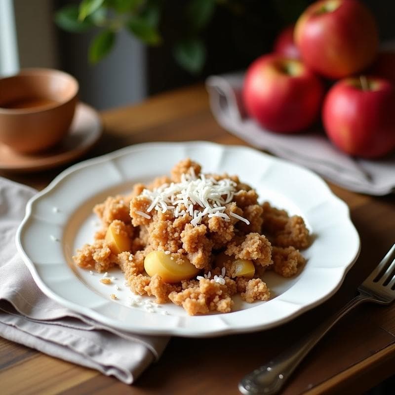 Crumble de Manzana y Canela con Topping de Nuevo de Coco: Postre Vegano y Sin Azúcar