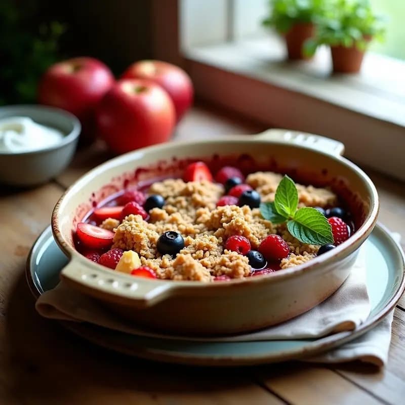 Crumble de Manzana y Frutos Rojos con Avena: Postre Francés Sin Azúcar