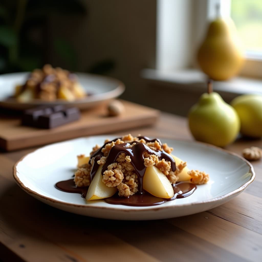 Crumble de Peras y Nueces con Cobertura de Chocolate 85%: Postre Sin Gluten y Sin Lácteos