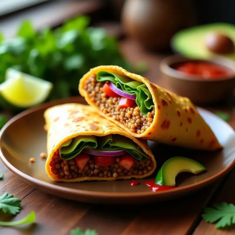 Taco Bell Crunchwrap Vegano con Lentejas y Aguacate: Receta Mexicana en Airfryer