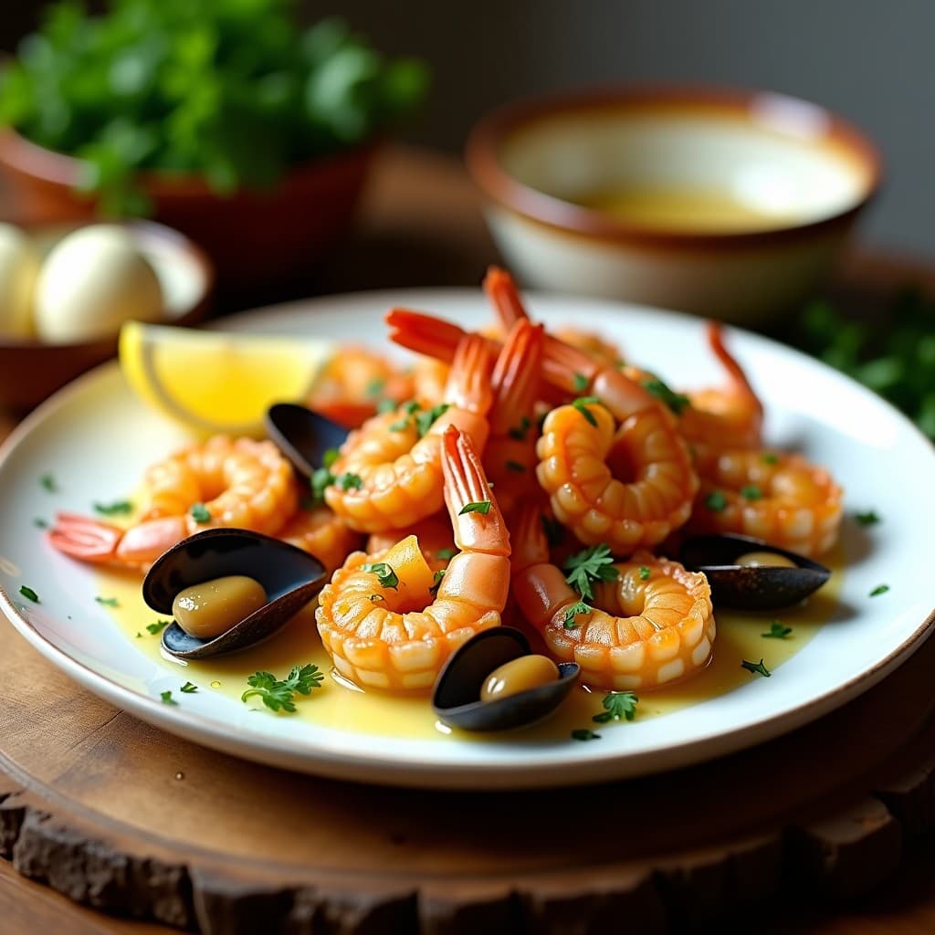 Crustáceos al Ajillo con Vino Blanco y Perejil: Receta Española en Airfryer en 12 Minutos