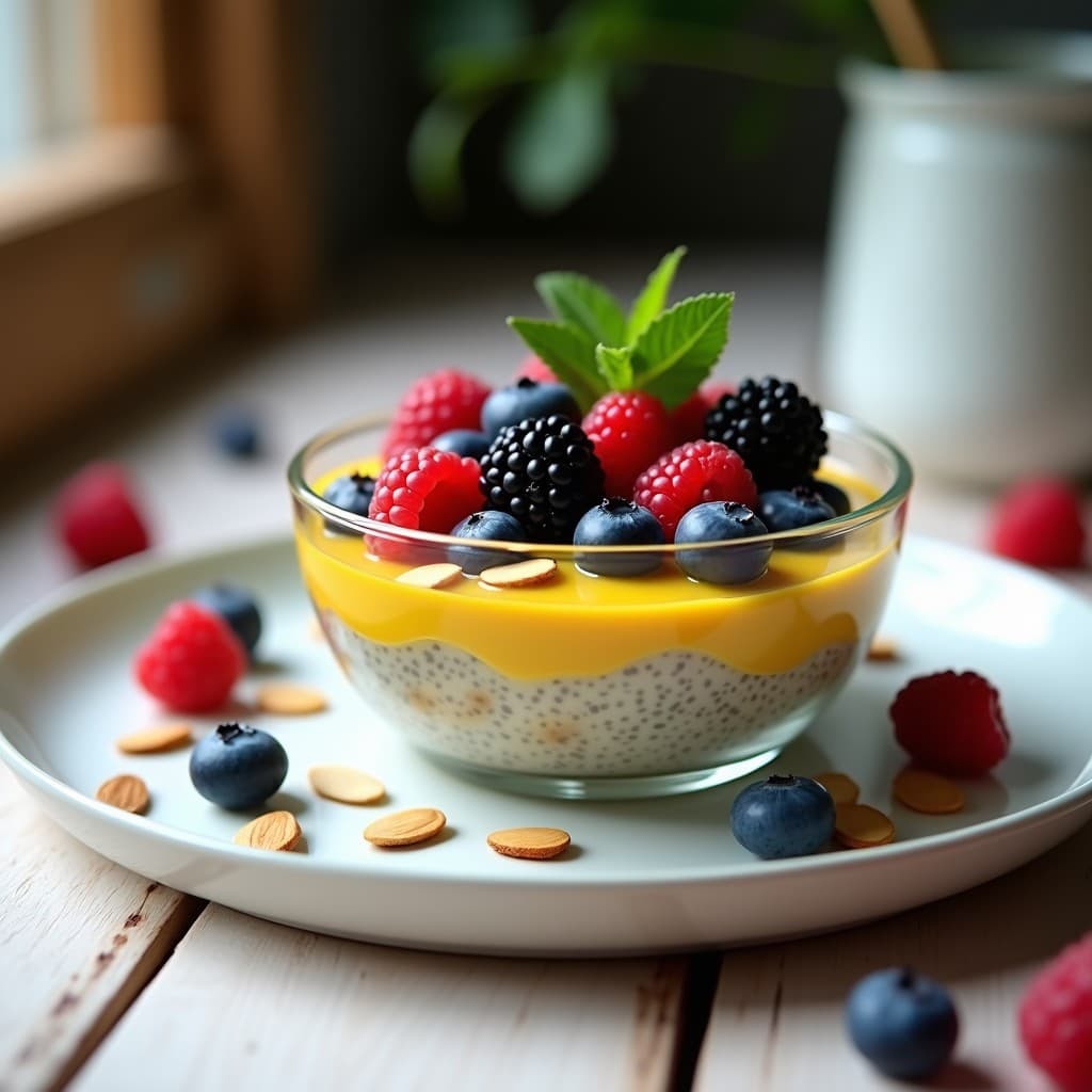 Cuencos de Chía con Leche de Camelina y Frutos del Bosque: Desayuno Keto y Antiinflamatorio