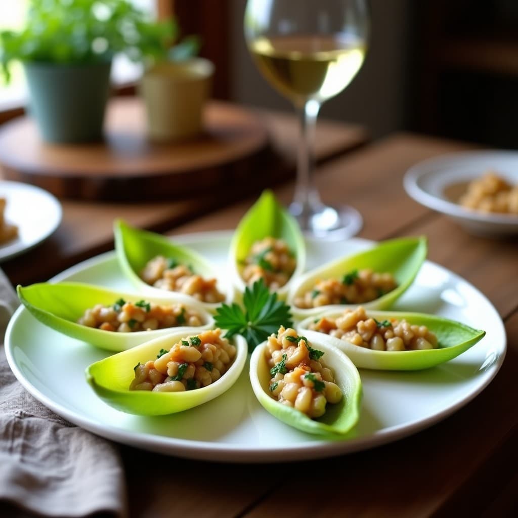 Cuencos de Endivia con Relleno de Queso de Cabra y Nueces: Aperitivo Francés Sin Cocción en 10 Minutos
