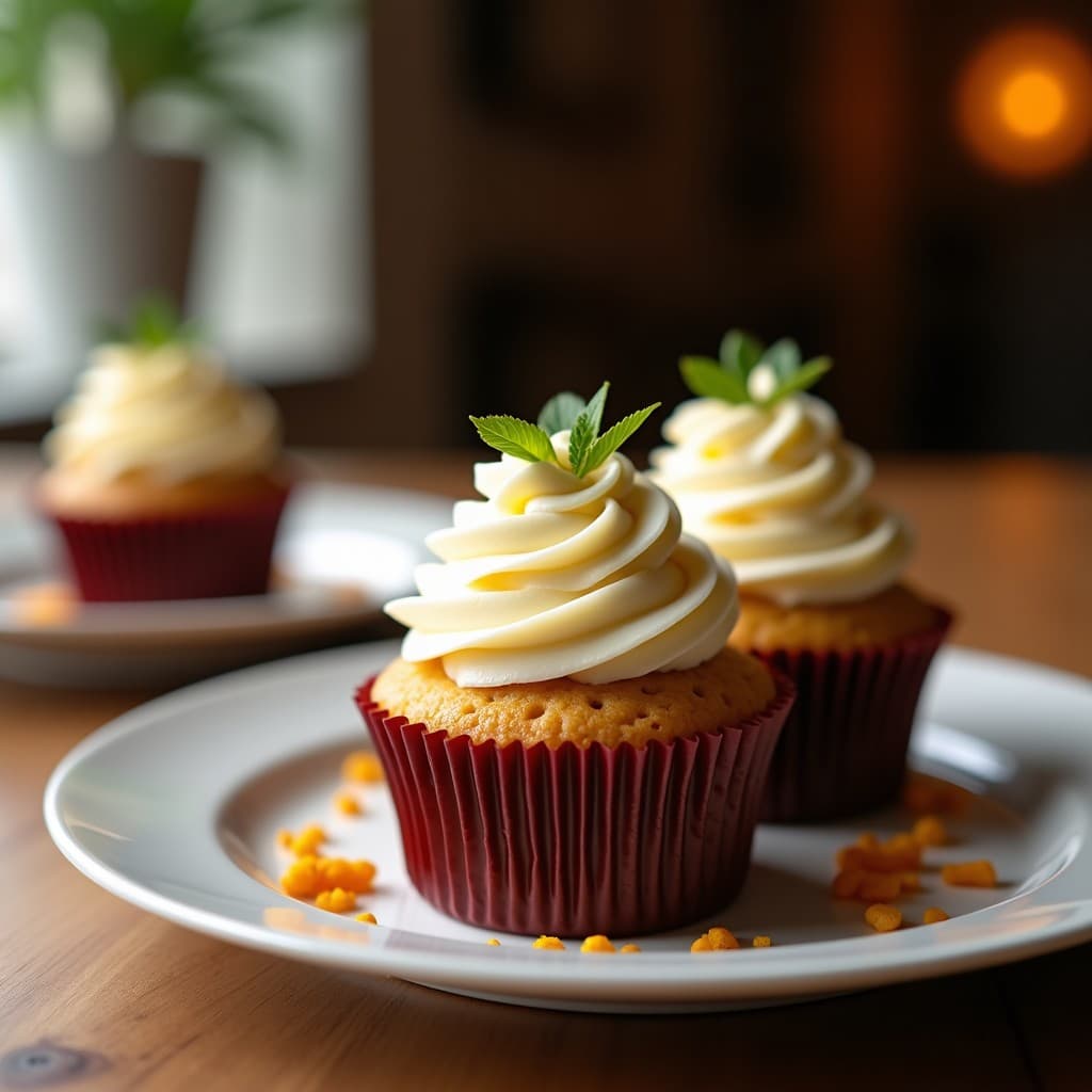 Cupcakes de Aceite de Oliva y Romero con Frosting de Queso de Anacardos: Postre Mediterráneo Sin Azúcar
