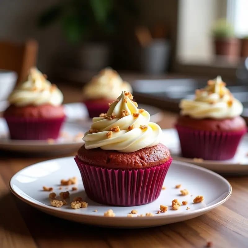 overwhel show Cupcakes de Batata Morada con Frosting de Queso Cream Vegano y Granola