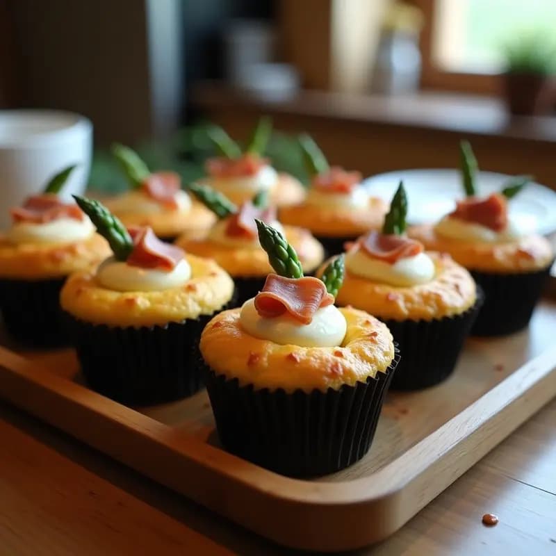 Cupcakes de Espárragos y Queso de Cabra con Topping de Jamón Serrano: Entrante Español en Molde de Silicona