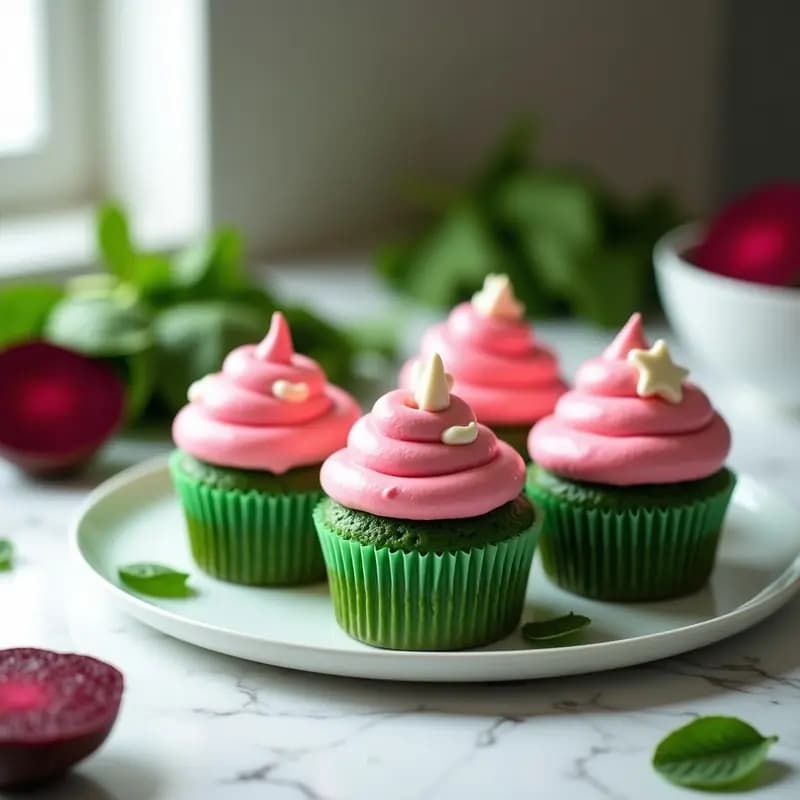 Cupcakes de Espinaca y Queso Crema con Frosting de Remolacha: Postre Verde Saludable para Niños