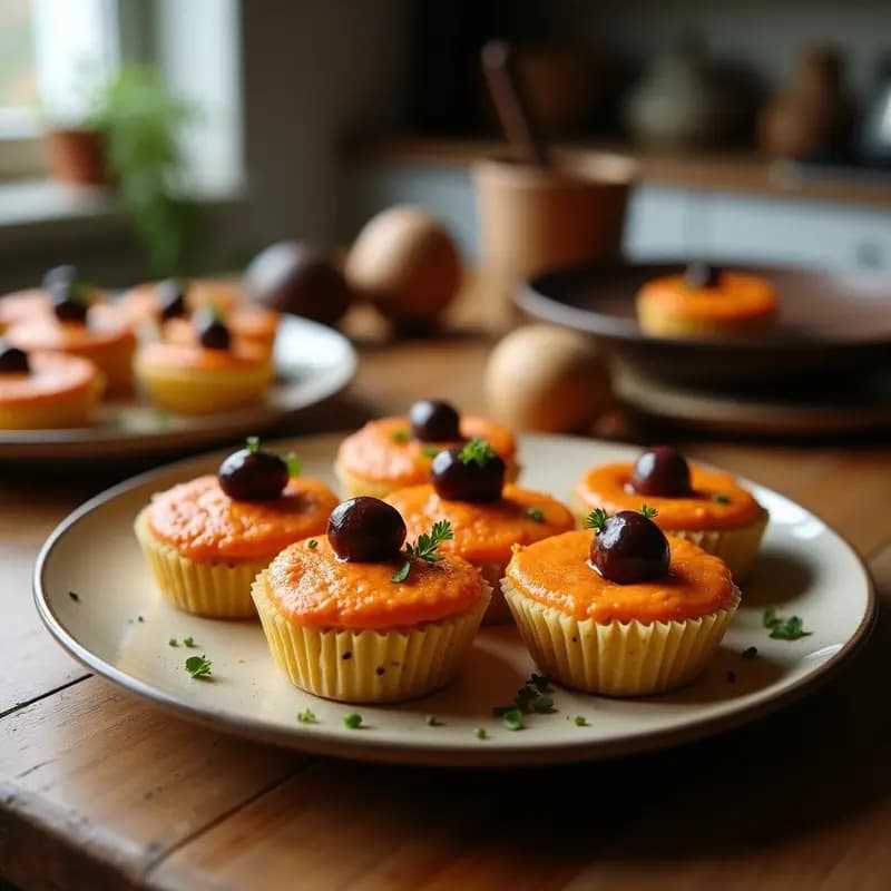 Cupcakes Salados de Hummus y Pimentón con Topping de Aceitunas: Aperitivo Mediterráneo sin Horno