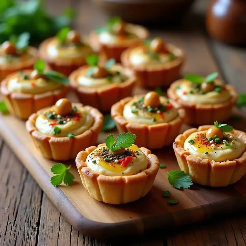Cupcakes de Hummus y Zaatar con Topping de Aceite de Oliva: Aperitivo Libanés Gourmet