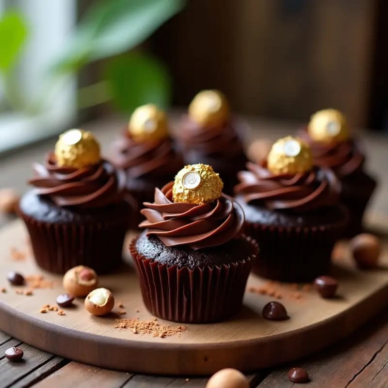 Cupcakes de Nutella y Ferrero Rocher con Frosting de Chocolate: Postre Italiano Decadente