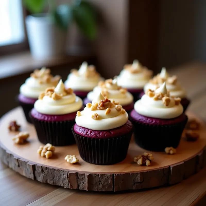 Cupcakes de Remolacha y Queso de Cabra: Postre Salado-Dulce con Glaseado de Miel y Nueces