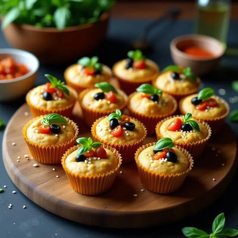 Cupcakes Salados de Harina de Garbanzo con Relleno de Aceitunas y Tomate Seco: Aperitivo Vegano