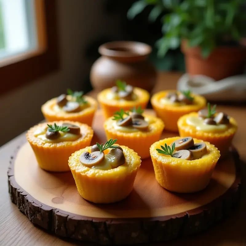 Cupcakes Salados de Polenta y Champiñones con Queso Brie: Entrante Francés en Molde de Silicón