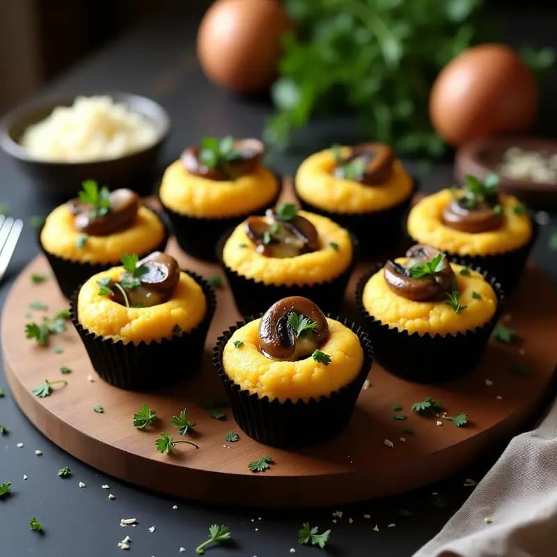 Cupcakes Salados de Polenta y Champiñones: Muffins Italianos con Sorpresa de Queso Fundido en el Centro