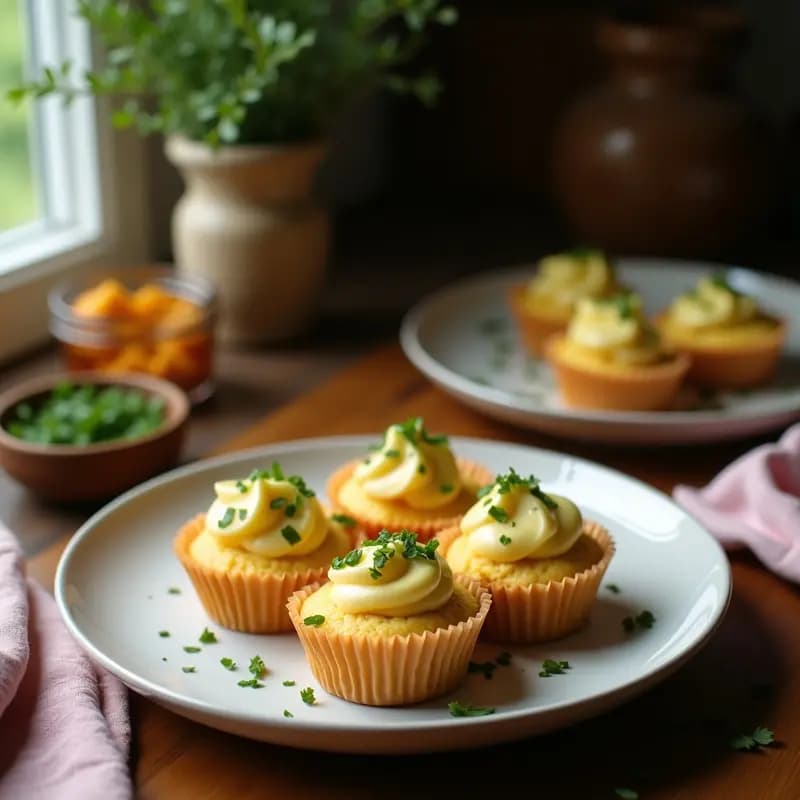 Cupcakes Salados de Pollo y Queso Crema con Decoración de Hierbas Frescas: Receta para Fiestas