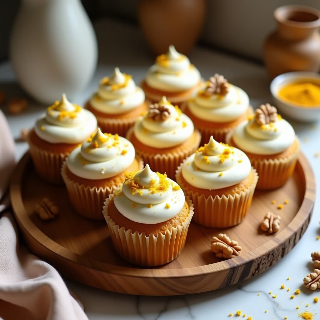 Cupcakes de Zanahoria y Cúrcuma con Frosting de Queso Cremoso: Postre Sin Azúcar y Sin Gluten