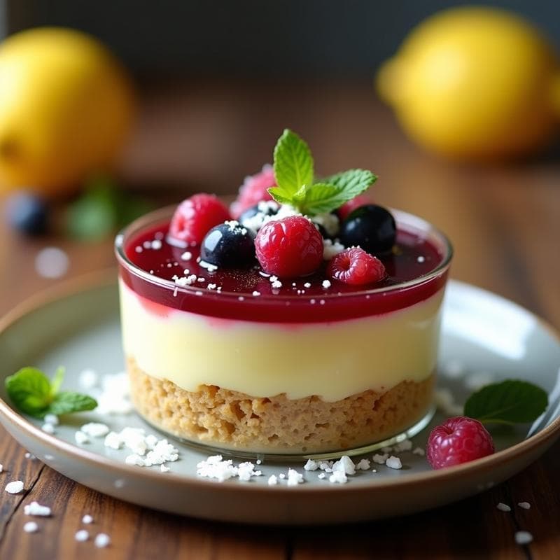 Curd de Limón con Base de Anacardos y Cobertura de Frutos Rojos: Postre Vegano Sin Cocción