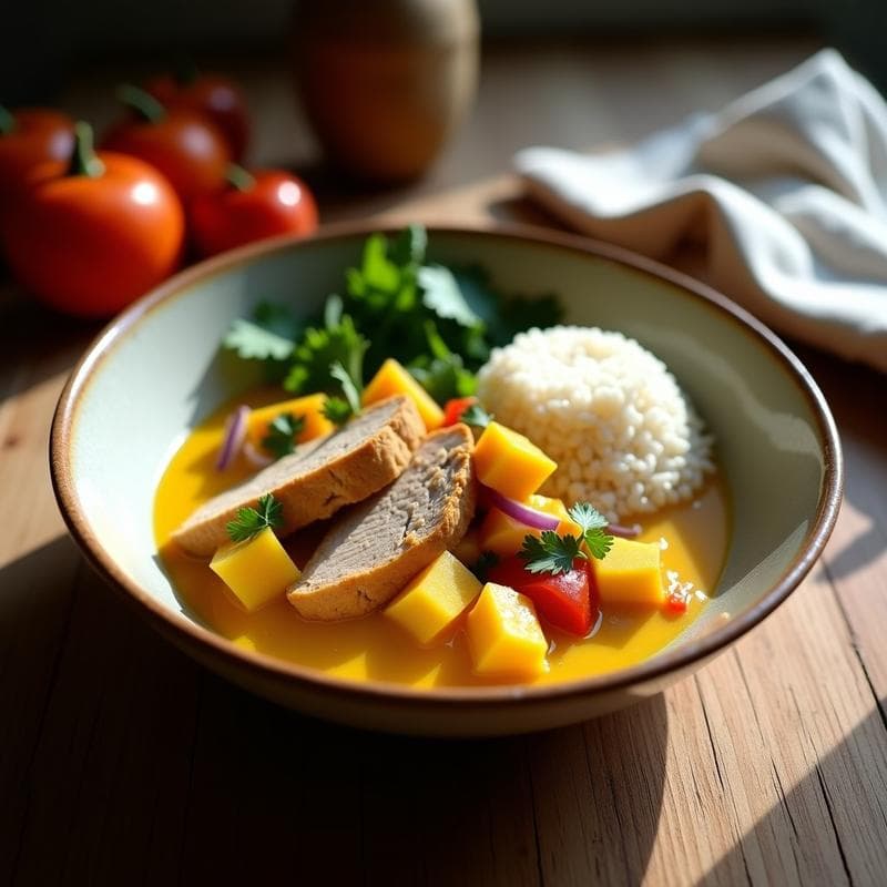 Curry Amarillo Tailandés con Pechuga de Pavo y Calabaza: Receta en Olla Express sin Lácteos