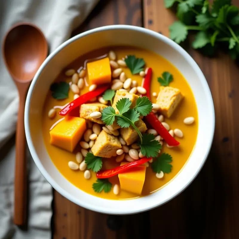 Curry Amarillo con Pollo de Seitán y Calabaza Butternut: Receta Tailandesa Vegana en Airfryer