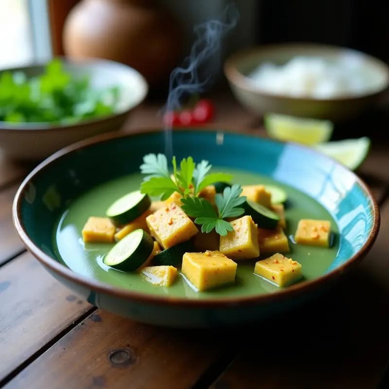 Curry Azul de Espirulina con Calabacín y Tofu: Receta Tailandesa Antiinflamatoria en Olla Express