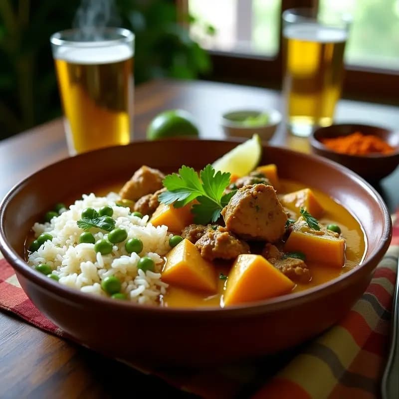 Curry de Cabra Jamaicano con Arroz y Guisantes: Receta Caribleña Picante y Aromática en Olla Lenta