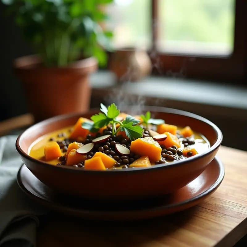 Curry de Calabaza Kabocha y Lentejas Beluga: Receta Iraní en Thermomix y Sin Lactosa