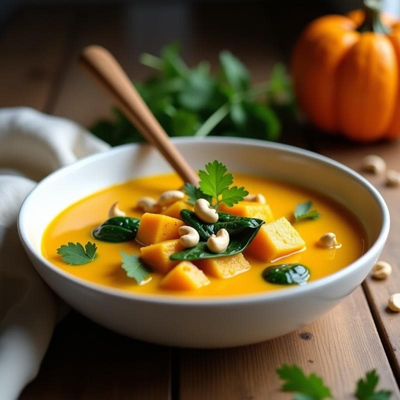 Curry de Calabaza y Leche de Cúrcuma: Receta Vegana en Olla Lenta con Espinacas