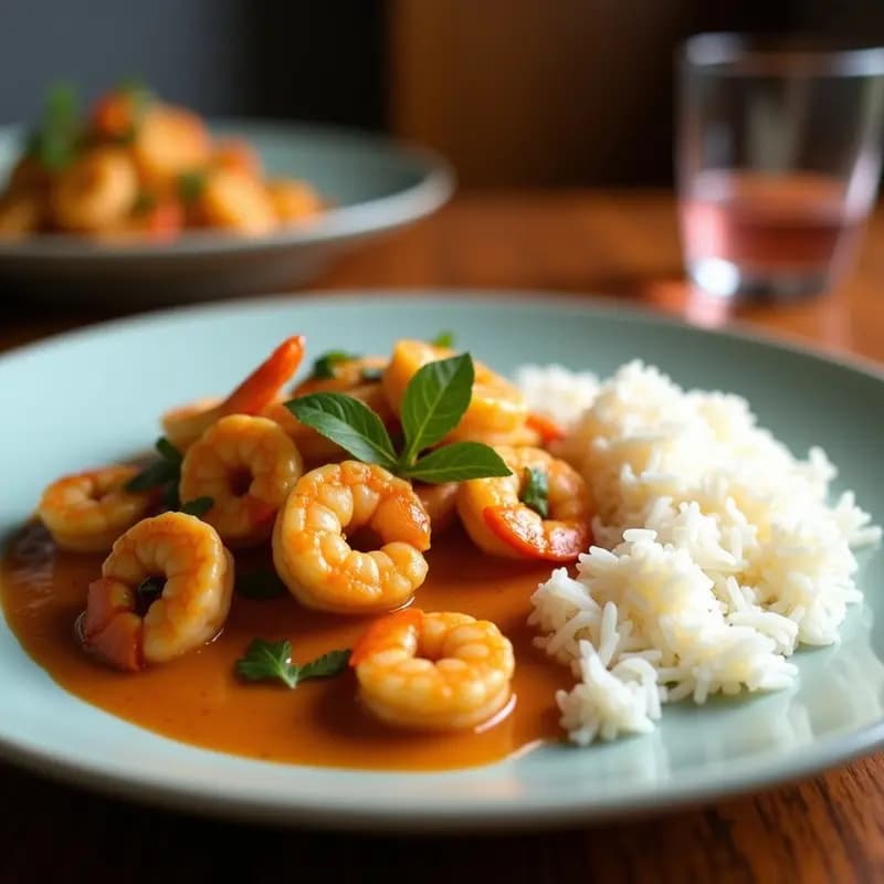 currí de Camarones y Coco con Arroz Basmati: Receta India en Olla Exprés con Toque Tropical