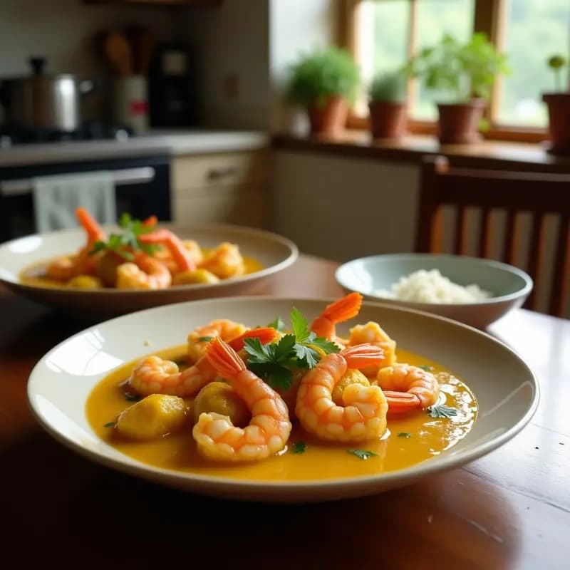 Curry de Camarones con Coco y Cúrcuma: Receta India en Olla Express y Alta en Proteína
