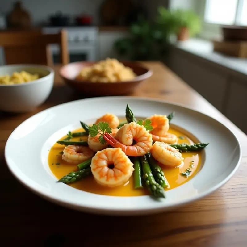 Curry de Camarones y Coco con Espárragos Trigueros: Receta de Sri Lanka en 30 Minutos
