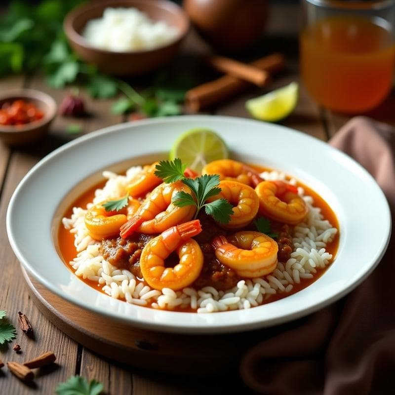Curry de Camarones y Tamarindo: Receta Srilanquesa en Olla Lenta con Arroz Basmati en 2 Horas